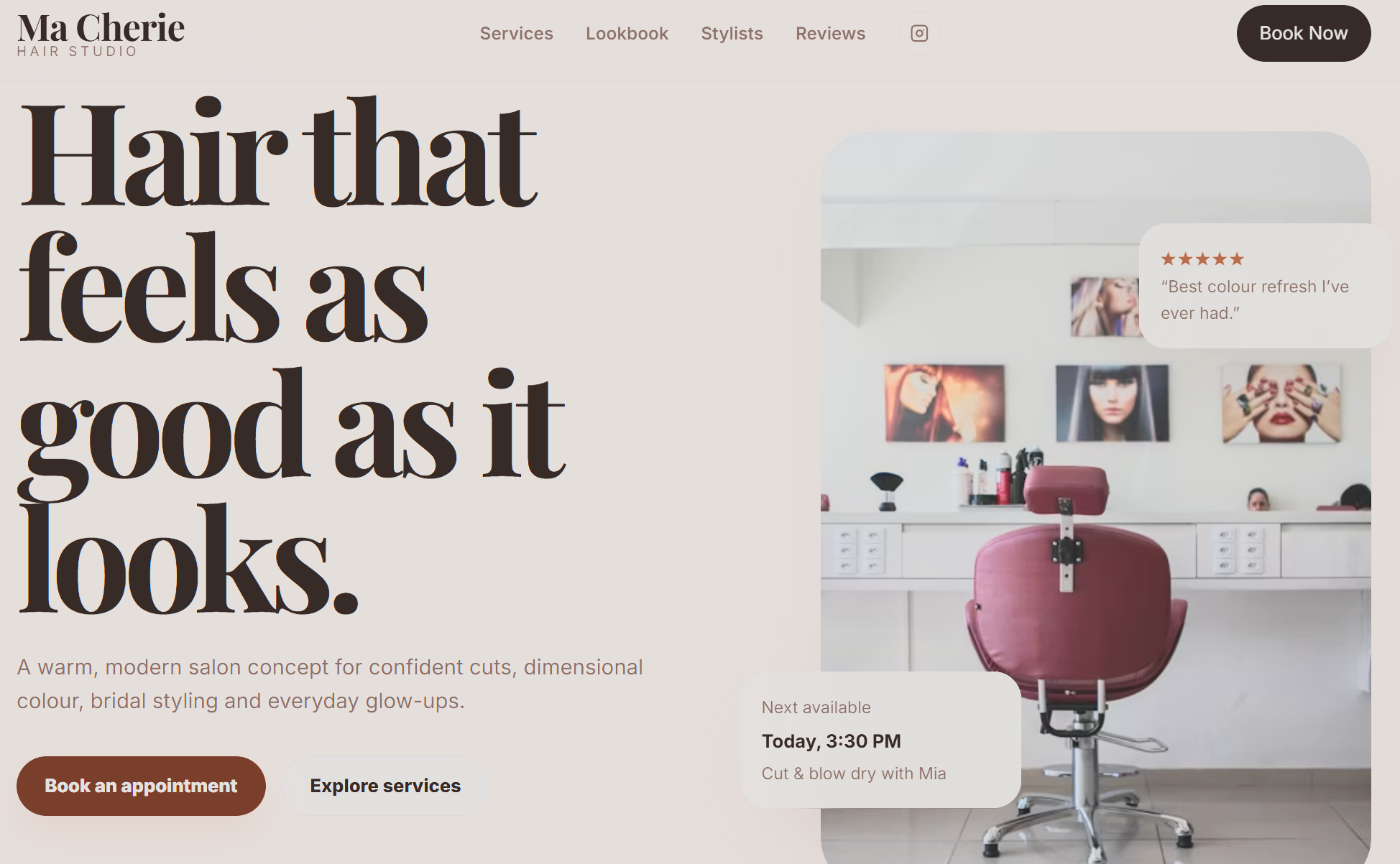 Preview of modern hair salon concept website